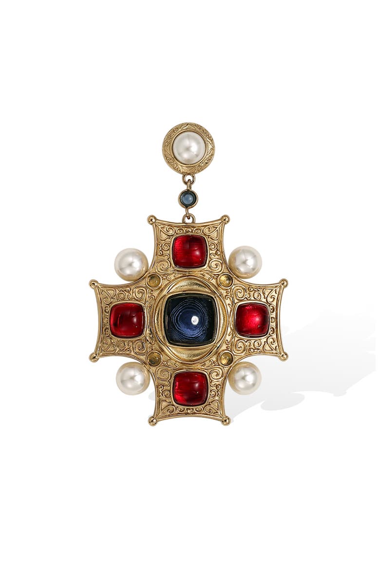 Byzantine King Earrings, Alternate, color, Gold & Red & Blue & White