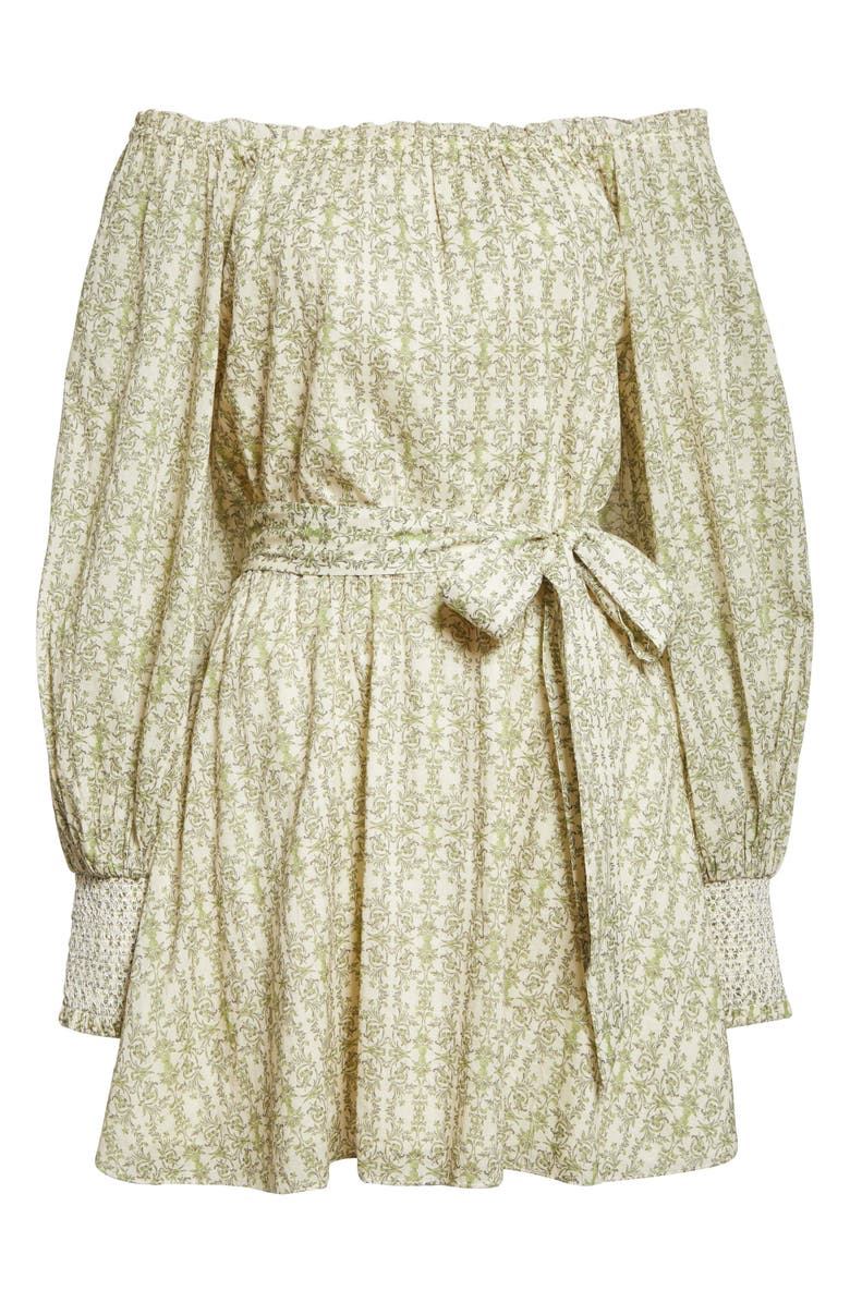 Alice + Olivia Mary Print Off the Shoulder Long Sleeve Cotton Dress, Alternate, color, 