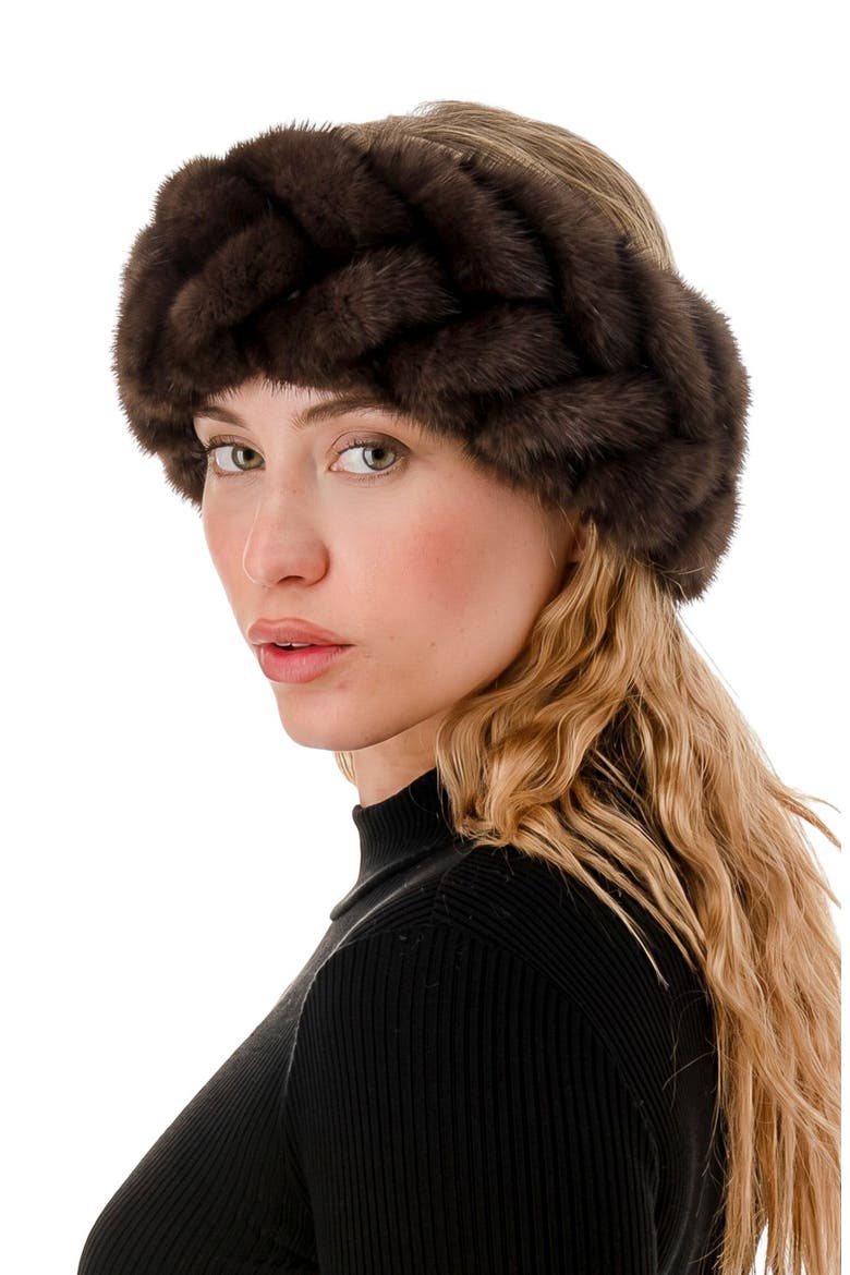 Braided Faux Fur Headband, Alternate, color, BROWN