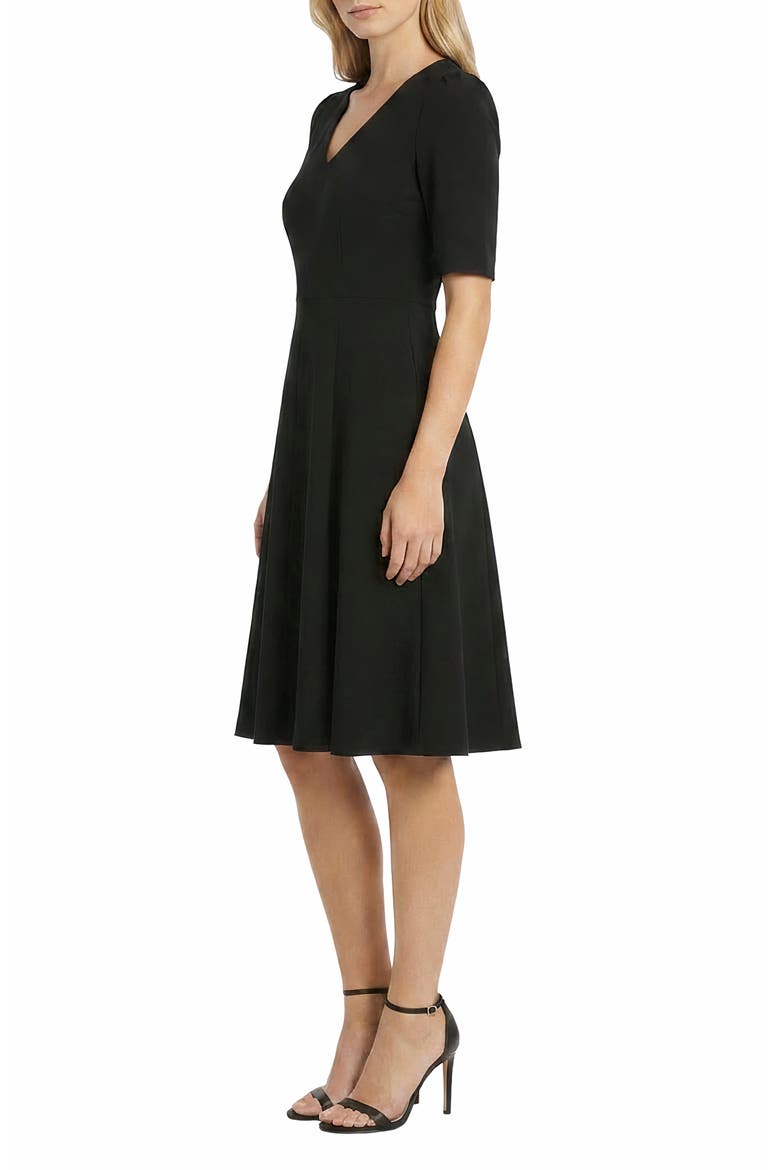 V-Neck Short Sleeve Fit & Flare Dress, Alternate, color, BLACK
