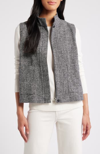 Eileen Fisher  Stand Collar Vest レディース シャツ トップス Black White Eileen Fisher Stand Collar Stretch Organic Cotton Vest