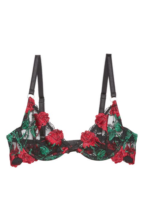 Fuller Cup Bleeding Rose Embroidered Underwire Bra