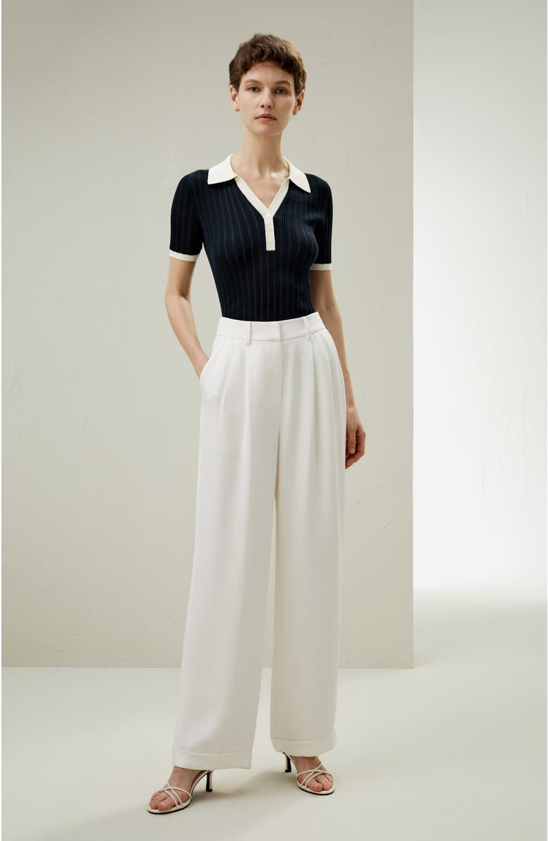 Lilysilk V Neck Ribbed Silk Knit Top, Alternate, color, Navy Blue