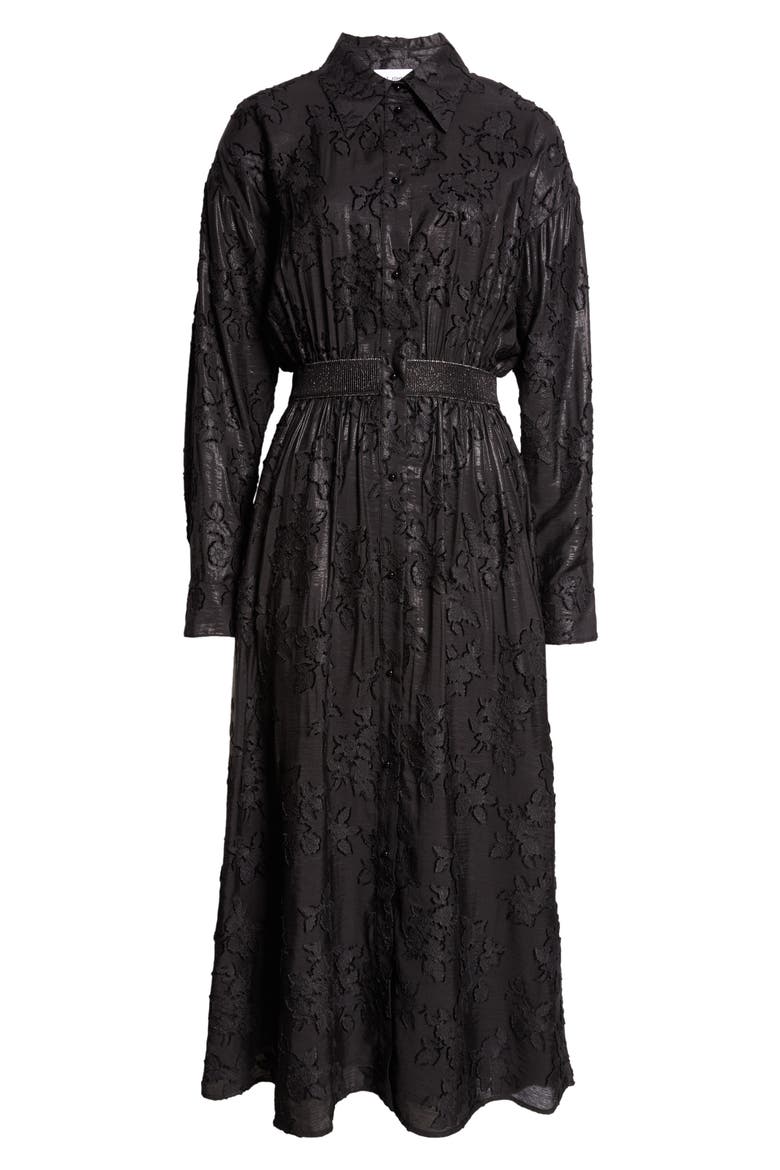 Floral Fil Coupé Long Sleeve Shirtdress, Alternate, color, BLACK