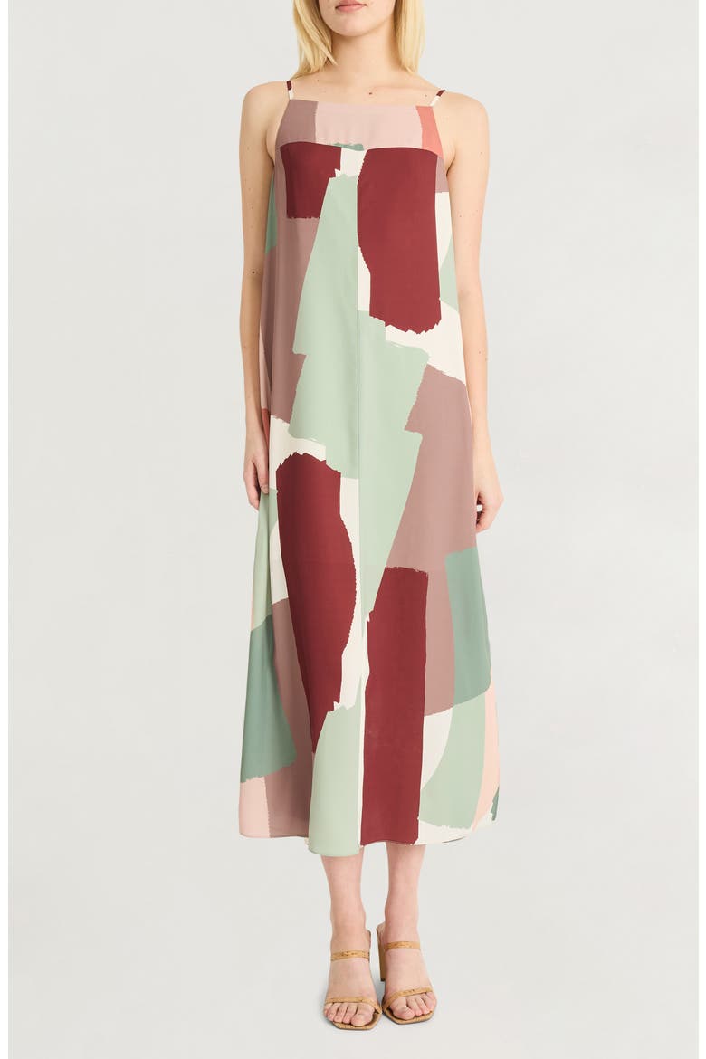 Abstract Print Shift Dress, Main, color, WHITE SMOKE/ ANTIQUE ROSE
