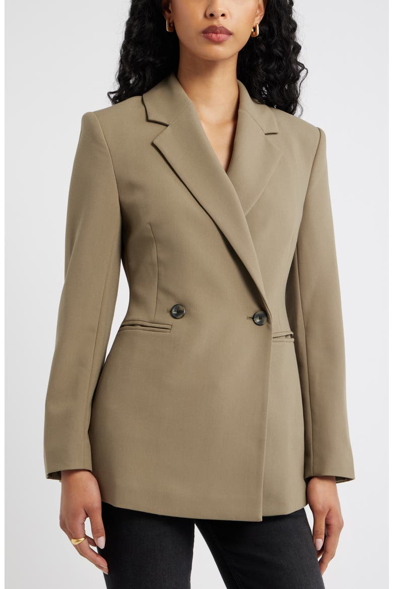 Icon Twill Double Breasted Blazer, Main, color, OLIVE DUSK
