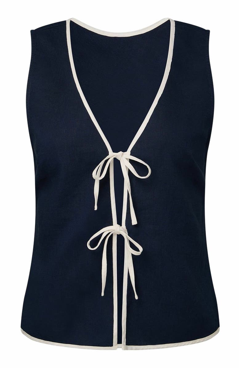 Onia Air Linen Tie Front Tank, Alternate, color, Deep Navy/White