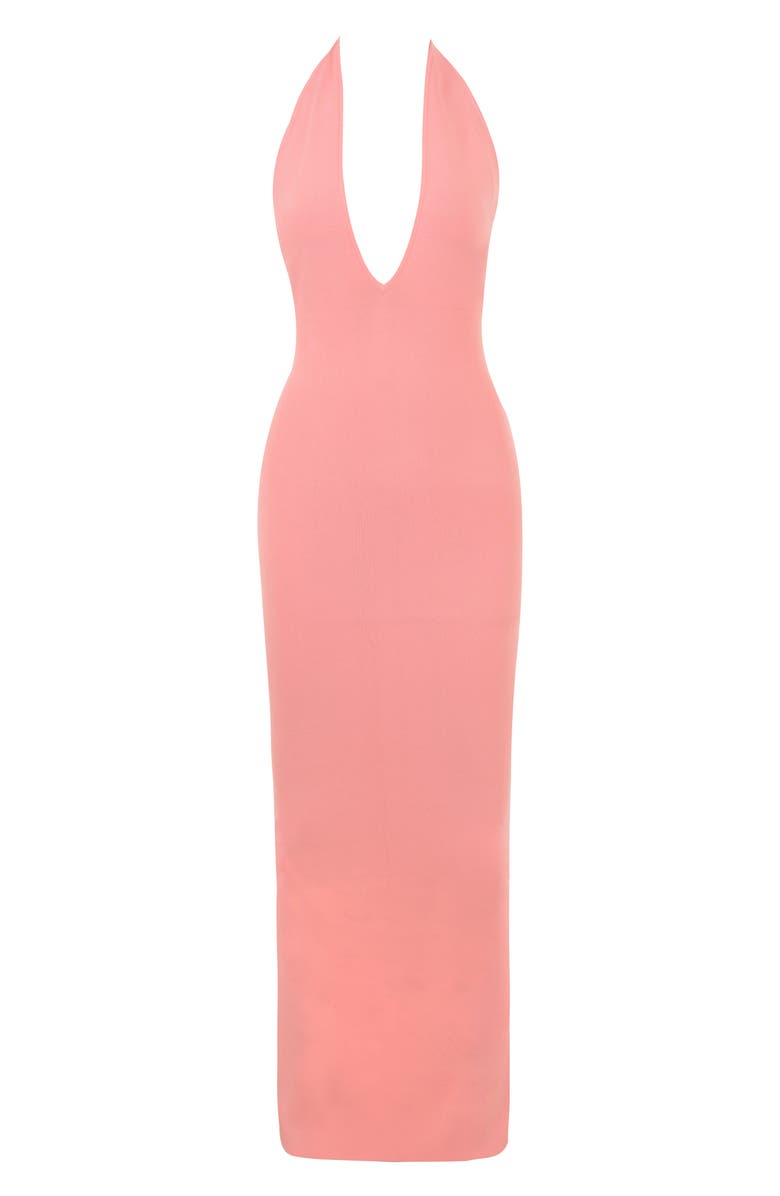 HOUSE OF CB Camelia Plunge Halter Neck Rib Maxi Dress, Alternate, color, Bright Peach