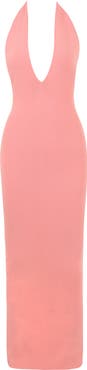 HOUSE OF CB Camelia Plunge Halter Neck Rib Maxi Dress