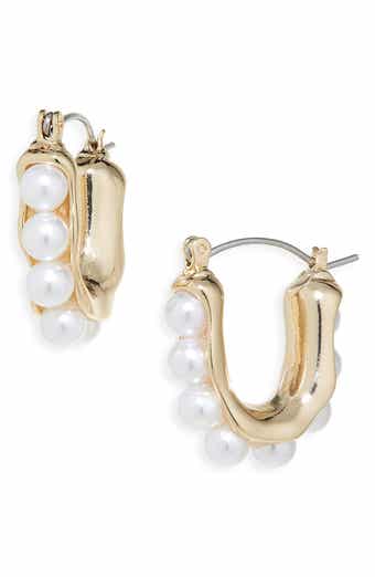 Cara Faux Pearl Huggie Hoop Earrings