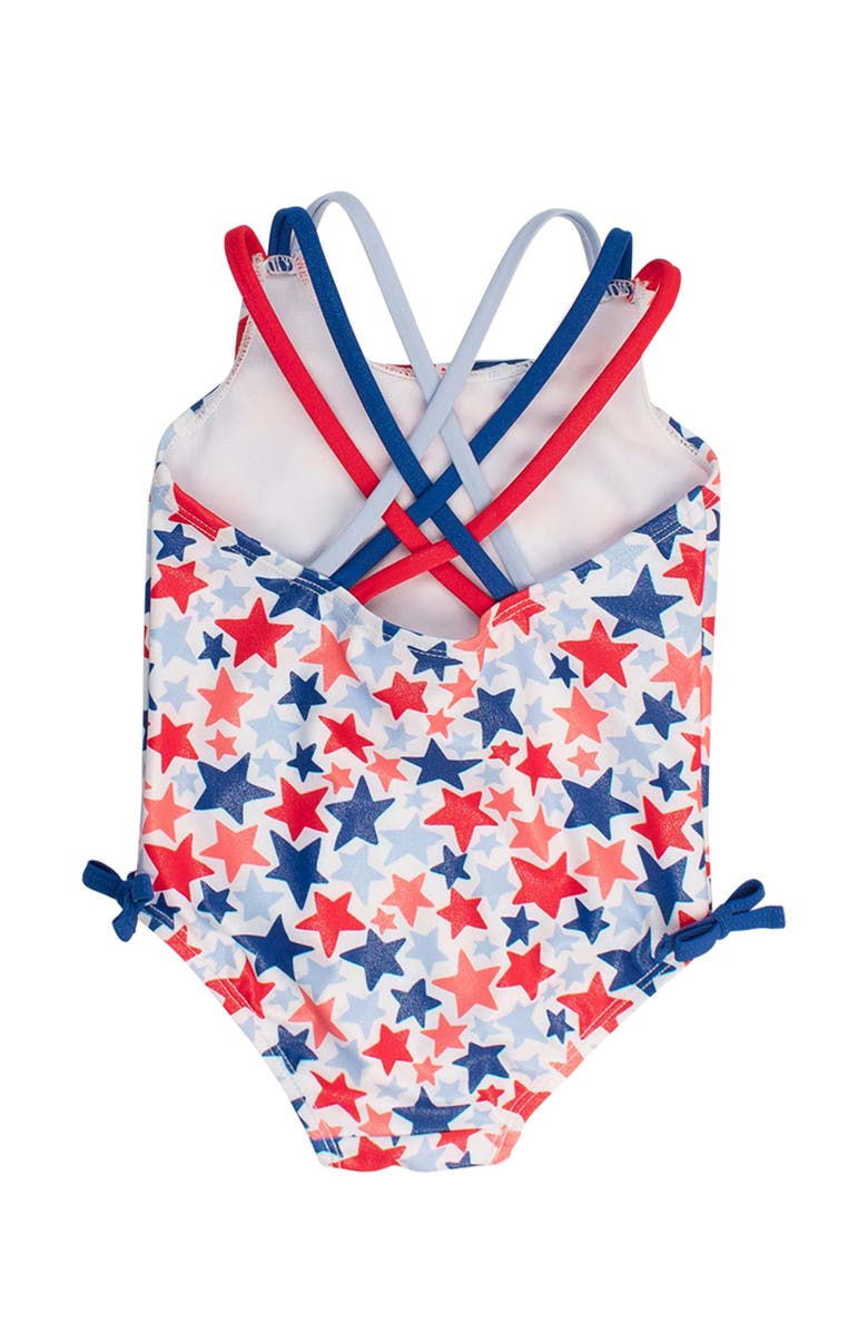 RuffleButts UPF50 Sun Protected Cross-Back One Piece, Alternate, color, Shimmer Star-Spangled