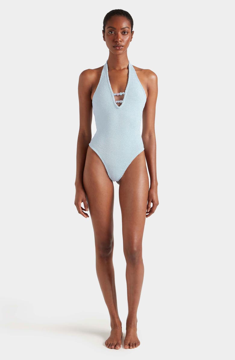 Hunza G Adriana Beaded One-Piece Swimsuit, Alternate, color, Metallic Ice Blue