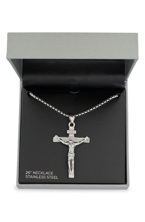 American Exchange Stainless Steel Crucifix Pendant Necklace In Silver