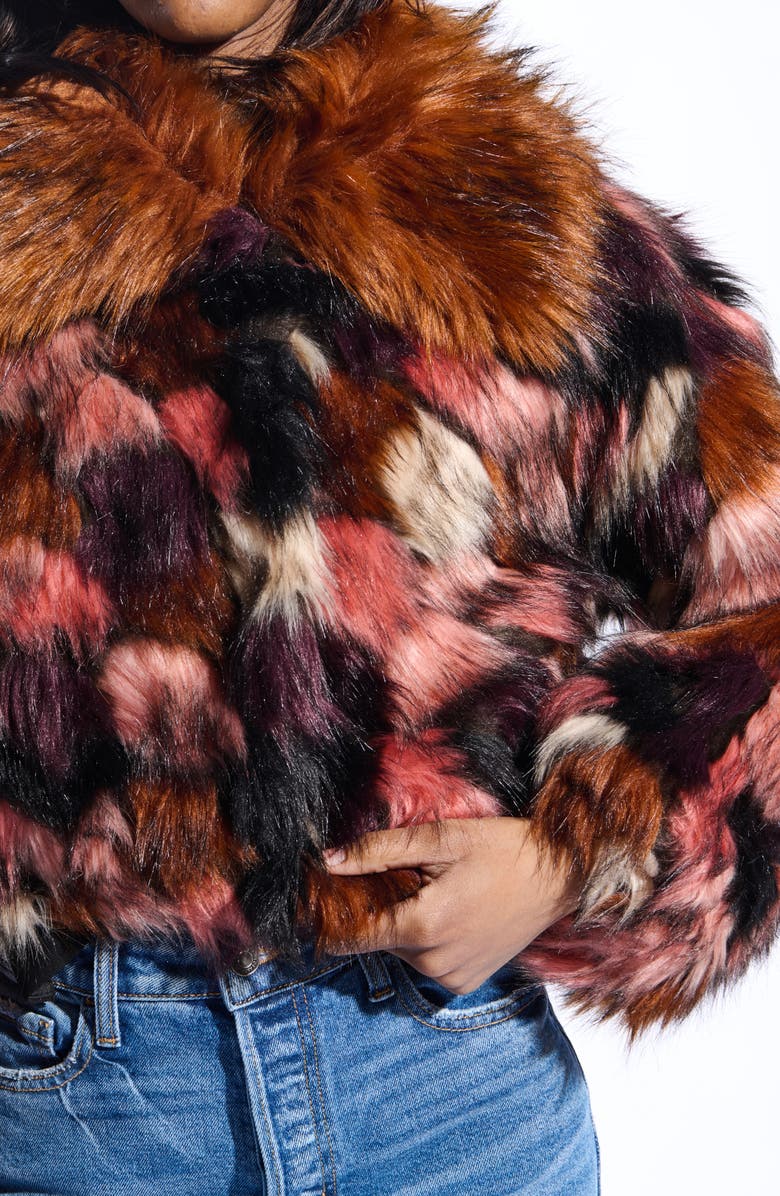 AZALEA WANG Molly Multicolor Faux Fur Jacket, Alternate, color, Brown Multi