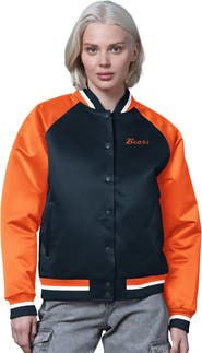 STARTER Women's Starter Navy/Orange Chicago Bears Satin Full-Snap Vintage Varsity Jacket