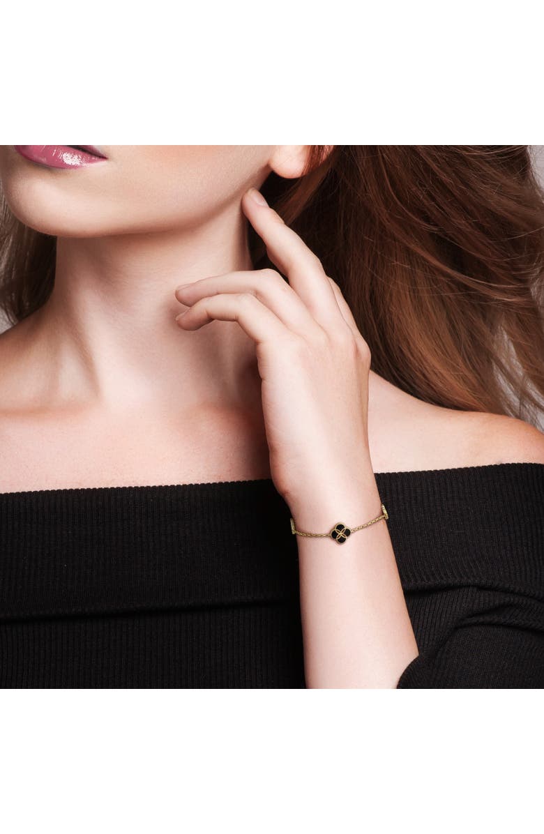 Julianna B. Black Agathe Floral Station Bracelet Yellow Silver, Alternate, color, Black Agathe