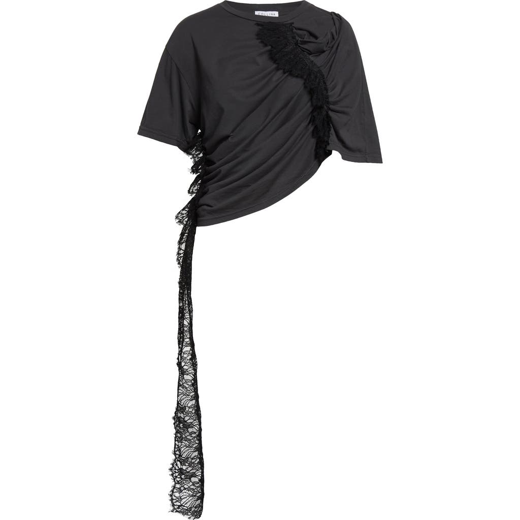 Collina Strada Eva Lace Trim Organic Cotton T-shirt In Black