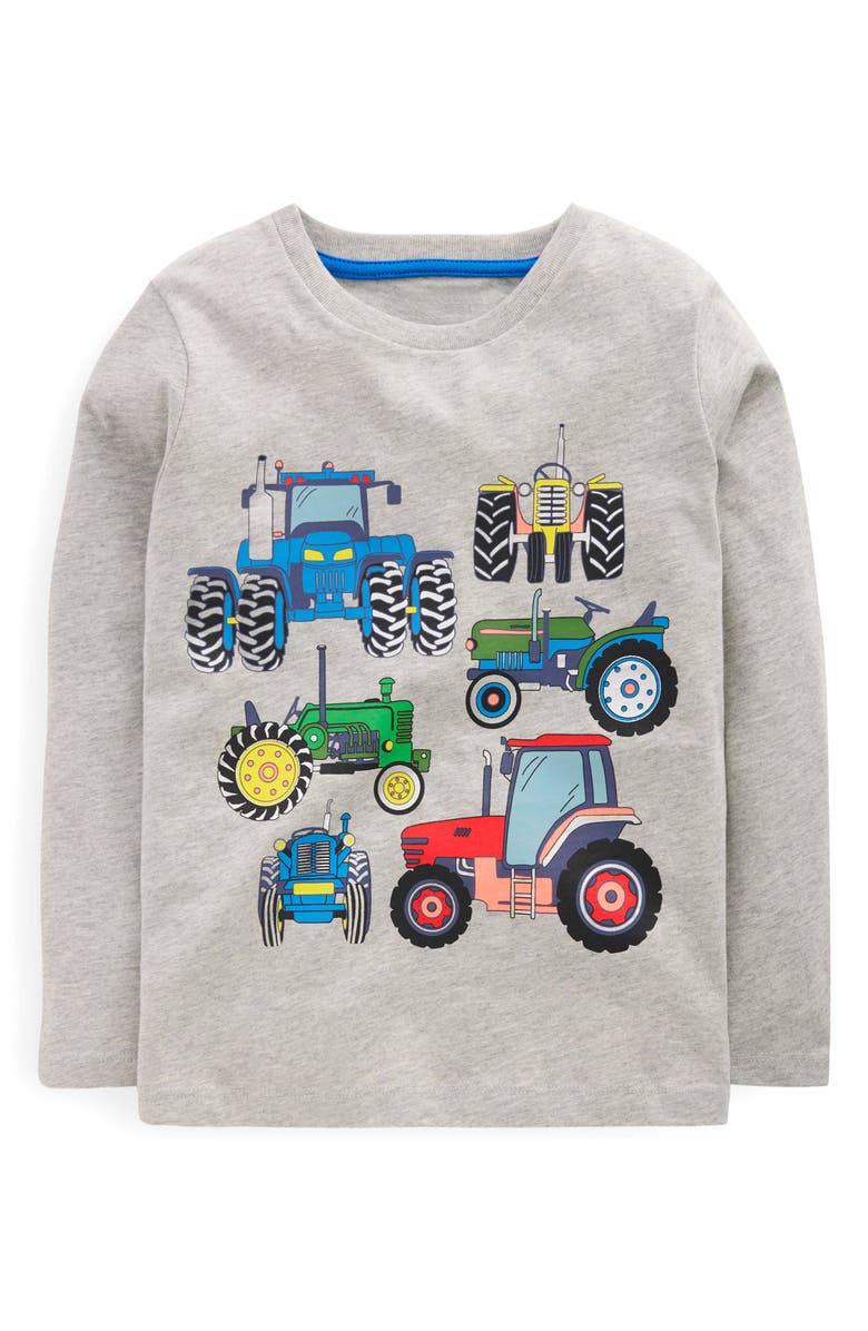 Mini Boden Kids' Tractor Long Sleeve Cotton Graphic T-Shirt, Main, color, Grey Marl Tractor