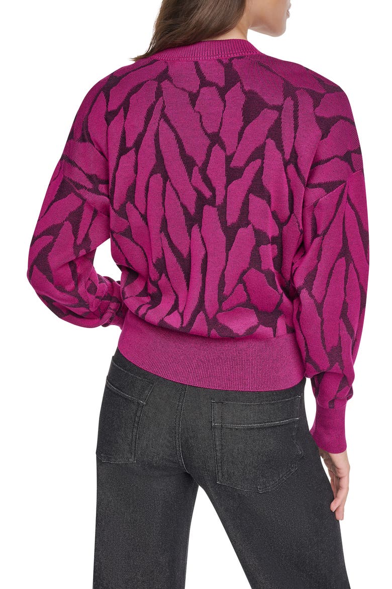 Jacquard V-Neck Sweater, Alternate, color, RASPBERRY