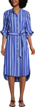 Lands' End Poplin Oversized Puff Sleeve Midi Shirt Dress