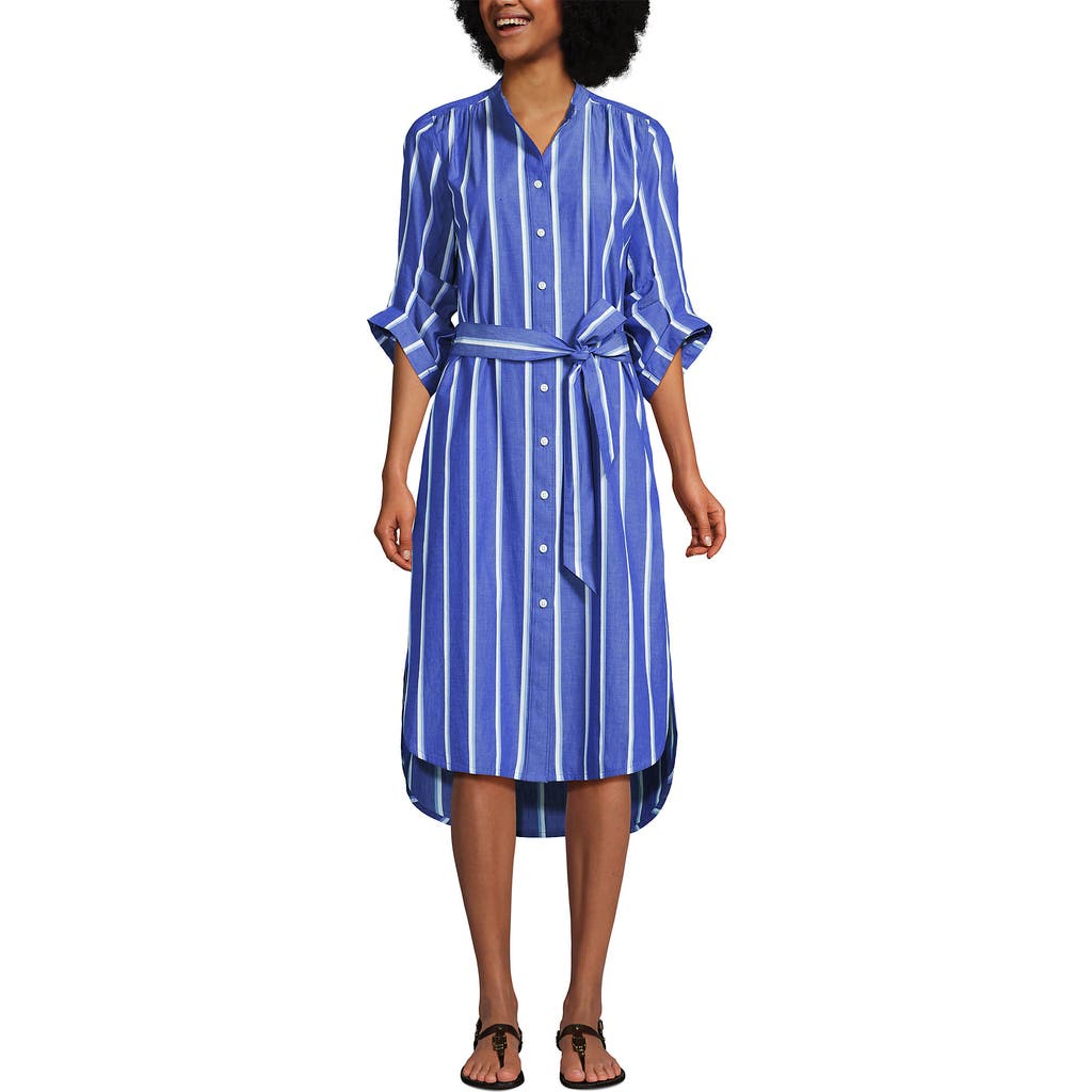 LANDS' END LANDS' END POPLIN OVERSIZED PUFF SLEEVE MIDI SHIRT DRESS