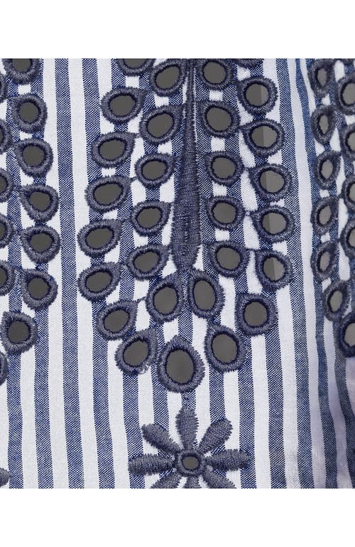LANDS' END LANDS' END TIERED COTTON POPLIN EMBROIDERED MAXI DRESS 