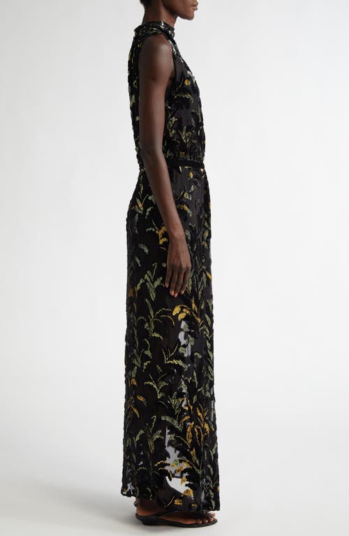 Shop Johanna Ortiz Fancy Sea Burnout Velvet Silk Chiffon Maxi Dress In Black