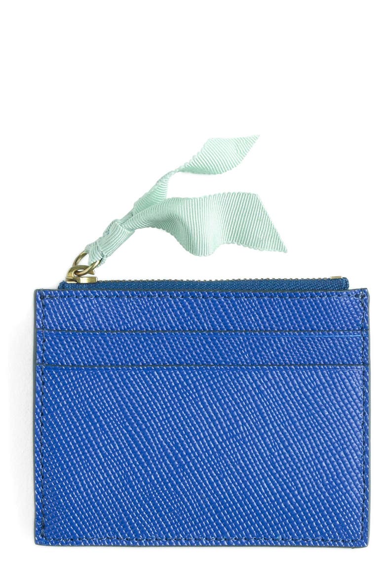 J.Crew Small Leather Zip Wallet, Main, color, BISTRO BLUE