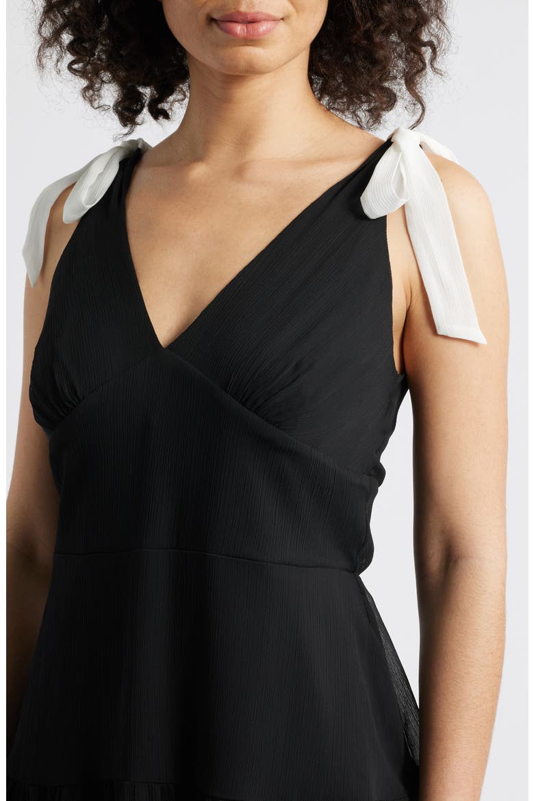 Contrast Bow Detail Tiered Dress, Alternate, color, BLACK WHITE