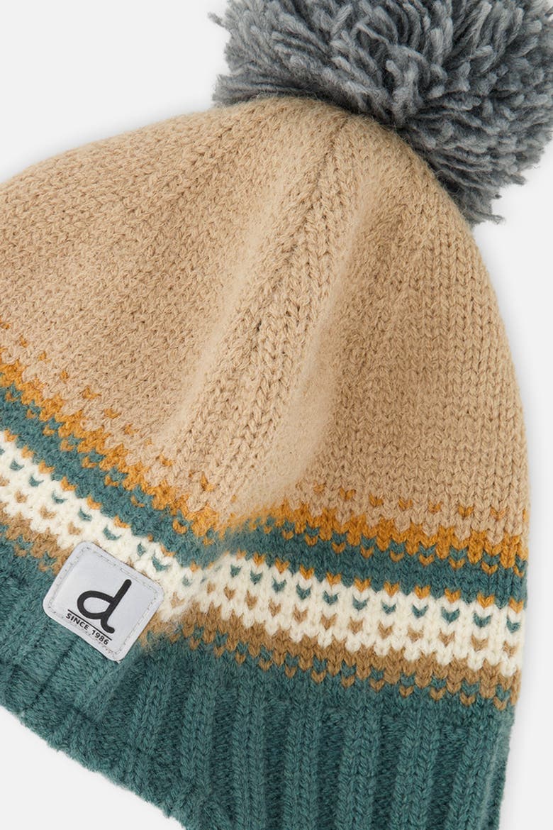 Winter Chevron Jacquard Earflap Peruvian Knit Hat with Pompom, Alternate, color, Beige and Green Jacquard