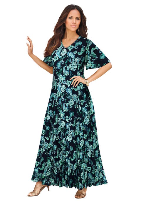 Plus Size Hand Crinkled Flutter Sleeve Maxi Dress (plus)