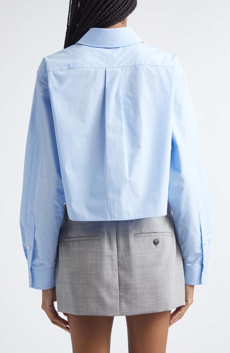 Alexander Wang Logo Crop Cotton Button-Up Shirt, Alternate, color, Oxford Blue