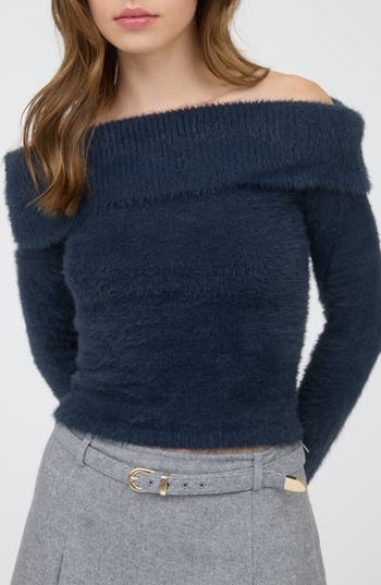 Blu Pepper Off-the-shoulder Long Sleeve Sweater In Blue