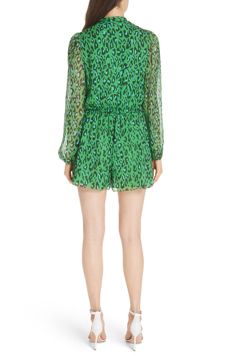 Leopard Print Crinkle Silk Chiffon Romper, Alternate, color, WHITMAN PALM
