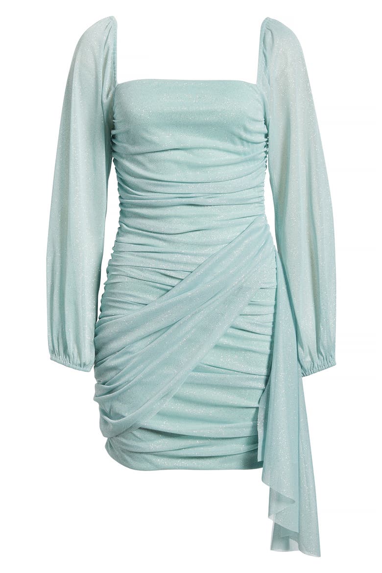 Metallic Drape Front Long Sleeve Minidress, Alternate, color, SAGE