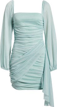 Jump Apparel Metallic Drape Front Long Sleeve Minidress