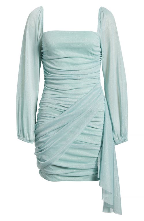 Jump Apparel Metallic Drape Front Long Sleeve Minidress In Sage