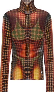 Jean Paul Gaultier Re-Edition Polka Dot Trompe l'Oeil Long Sleeve Mesh Top