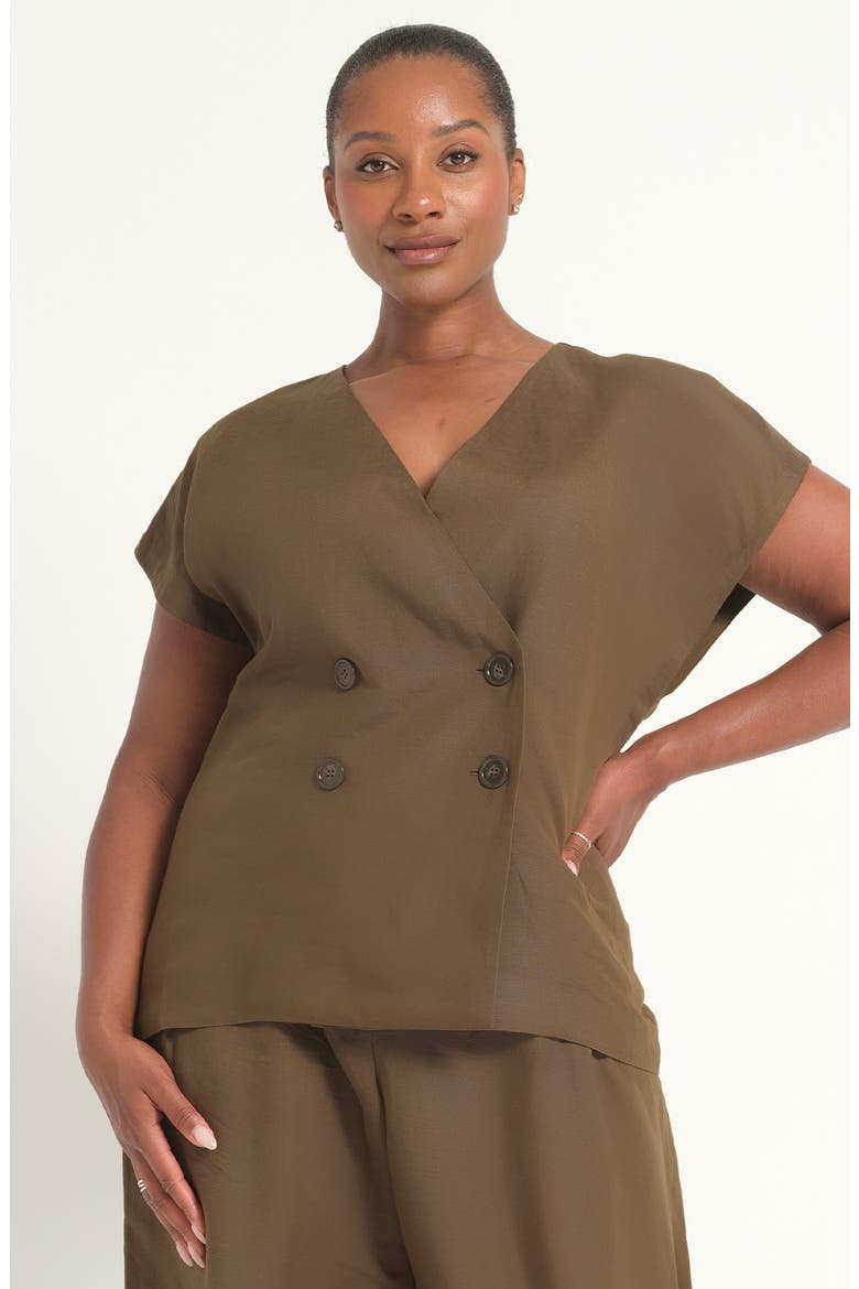 Katrina Double Breasted Linen Blend Jacket, Alternate, color, FERN