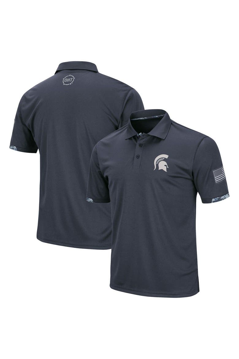 Men's Colosseum Charcoal Michigan State Spartans Big & Tall OHT Military Appreciation Digital Camo Polo, Alternate, color, Charcoal