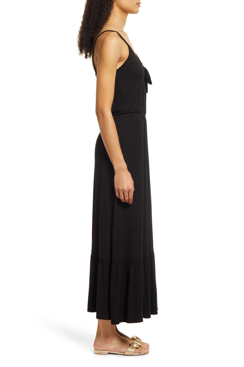 Tie Front Maxi Sundress, Alternate, color, BLACK