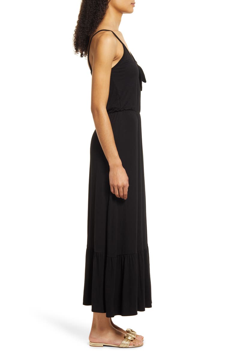 Loveappella Tie Front Maxi Sundress, Alternate, color, Black