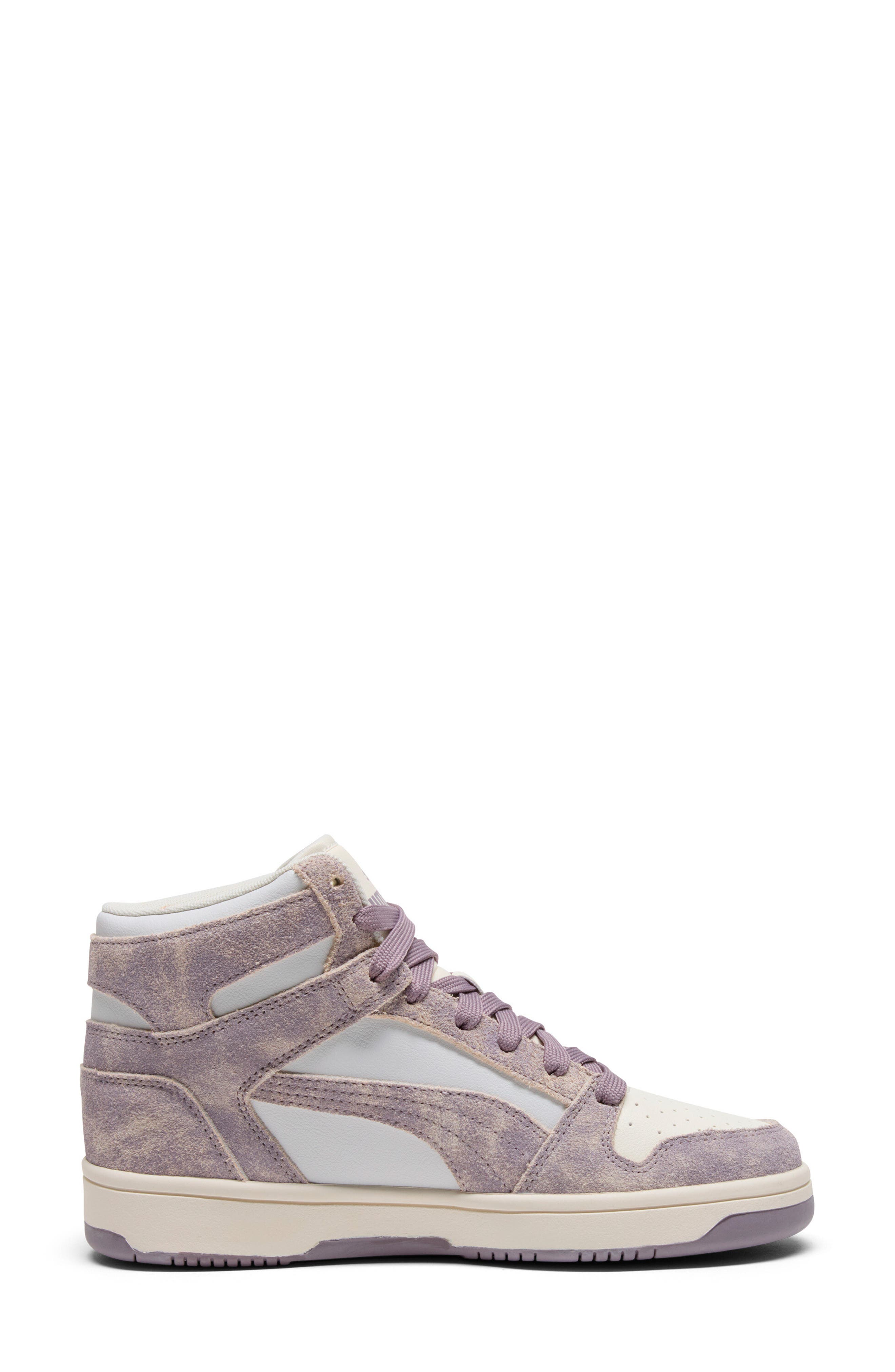 PUMA Rebound Layup High Top Sneaker, Alternate, color, Feather Gray-Plum - White
