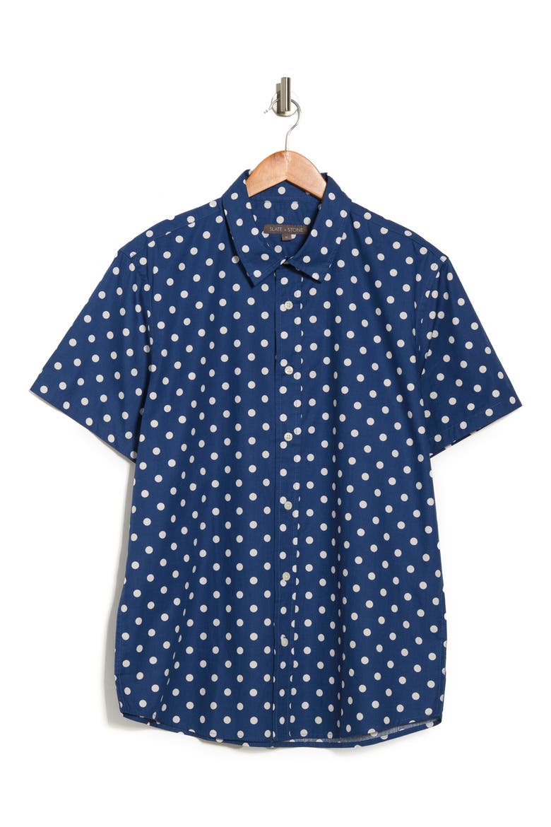 SLATE AND STONE Short Sleeve Printed Poplin Shirt, Alternate, color, WHITE POLKA DOT PRINT