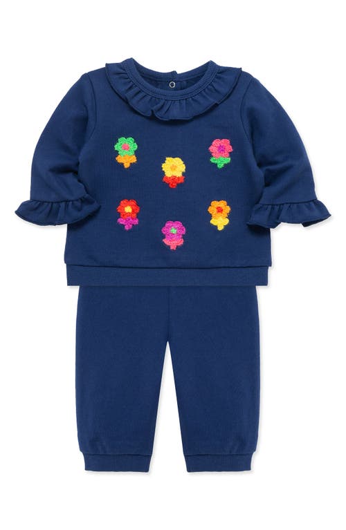 Little Me Pop Flowers Active Top & Joggers Set In Blue