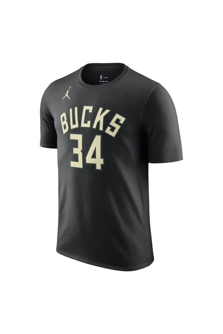 Men's Jordan Brand Giannis Antetokounmpo Black Milwaukee Bucks 2022/23 Statement Edition Name & Number T-Shirt, Alternate, color, Black