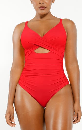 Shapellx Smart Sculpt Ribbed Cutout-Front Shaping Swimsuit