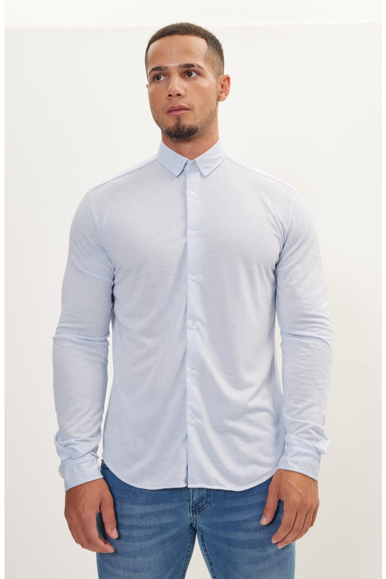 Cotton Knit Travel Button-Up Shirt, Alternate, color, LIGHT BLUE WHITE