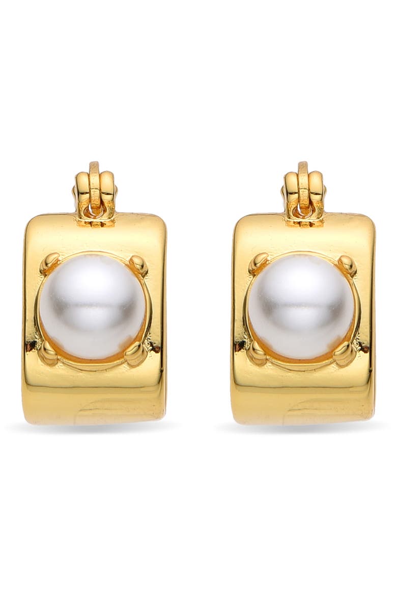 Valentine Imitation Pearl Huggie Hoop Earrings, Alternate, color, GOLD