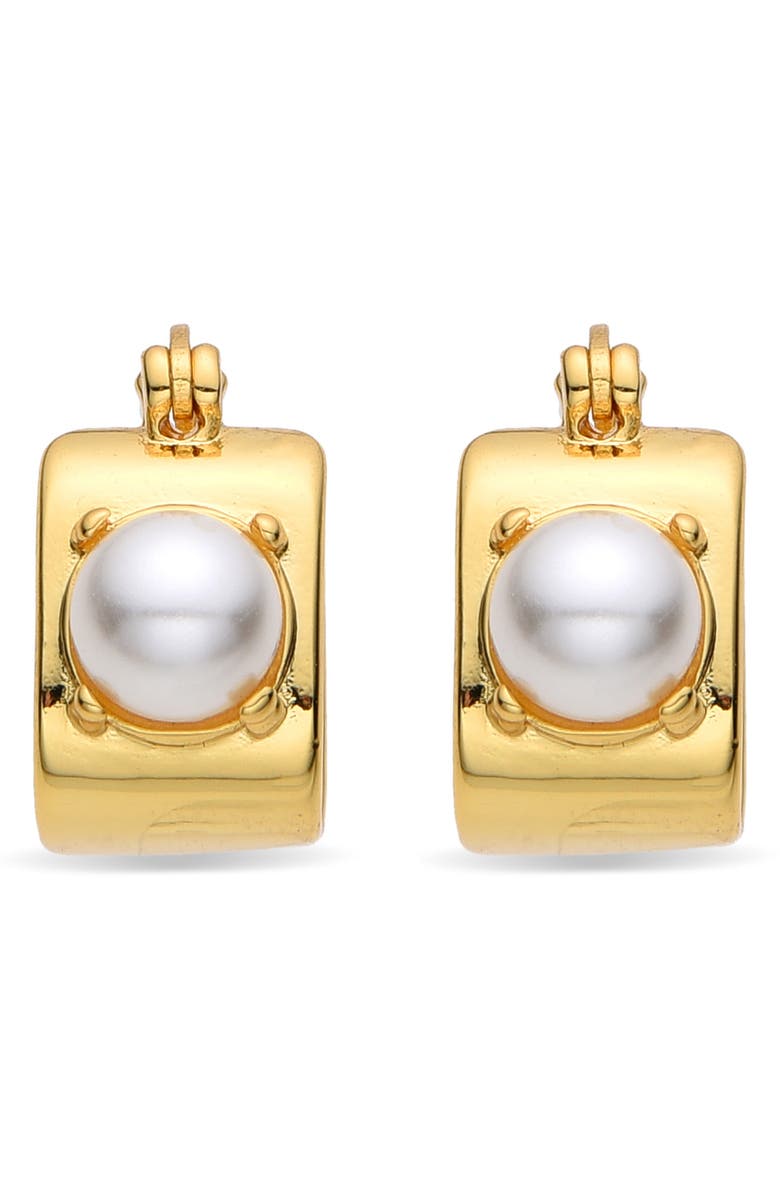 EYE CANDY LOS ANGELES Valentine Imitation Pearl Huggie Hoop Earrings, Alternate, color, Gold